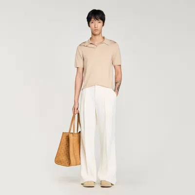 Sandro Short-sleeved V-neck Polo Shirt In Neutral