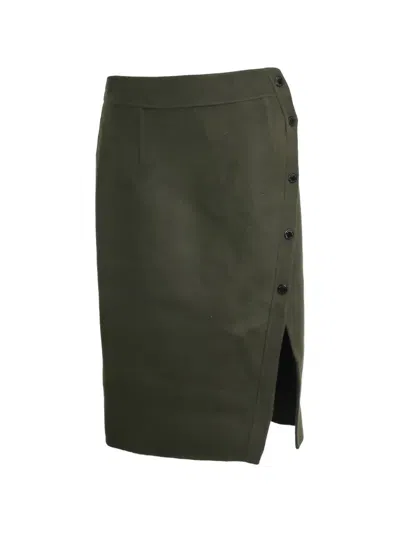 Pre-owned Sandro Side-button Pencil Midi Skirt In Green
