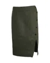 SANDRO SANDRO SIDE BUTTON PENCIL SKIRT IN OLIVE WOOL