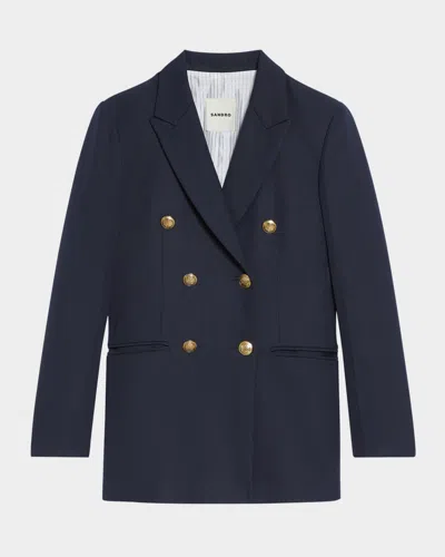 Sandro Sienne Double-breasted Suit Jacket In Blue