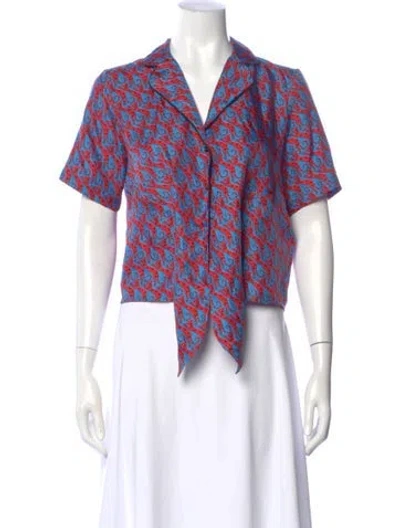 Pre-owned Sandro Silk Animal Print Blouse In Blue