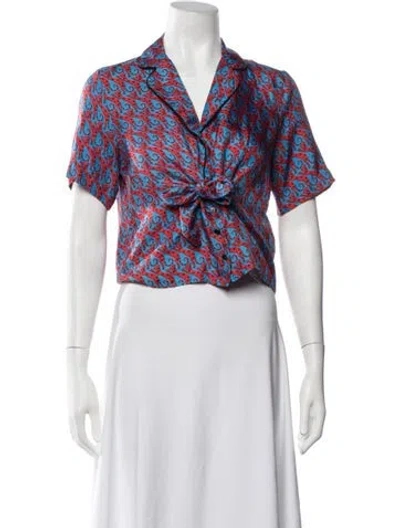 Pre-owned Sandro Silk Animal Print Blouse In Blue