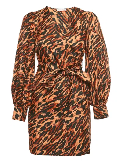 Pre-owned Sandro Silk Animal-print Mini Dress In Orange