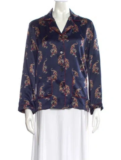 Pre-owned Sandro Silk Animal Print Top In Blue
