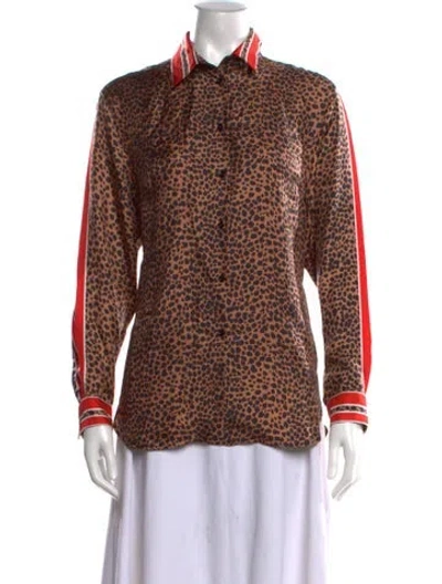 Pre-owned Sandro Silk Animal Print Top In Brown