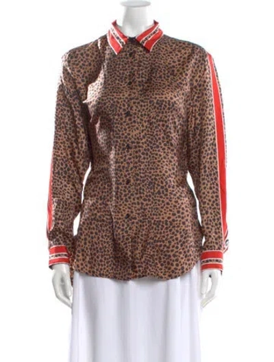 Pre-owned Sandro Silk Animal Print Top In Neutral