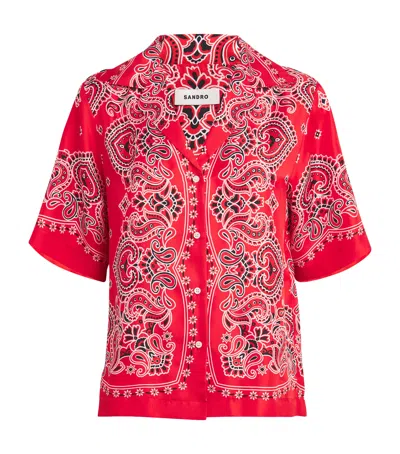 Sandro Silk Bandana Print Shirt In Red/white