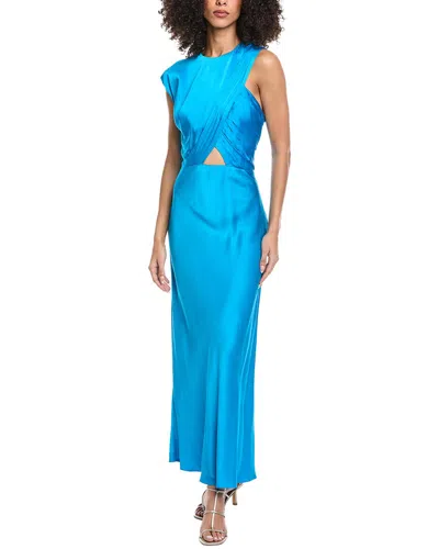 Sandro Silk-blend Maxi Dress In Blue