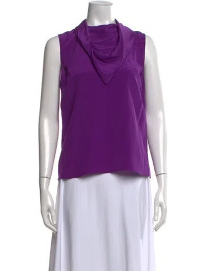Pre-owned Sandro Silk Cowl Neck Top In Purple