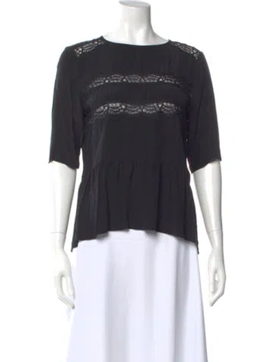 Pre-owned Sandro Silk Crew Neck Blouse In Black