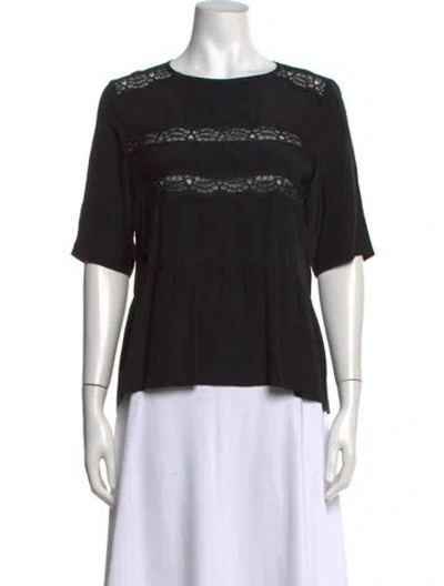 Pre-owned Sandro Silk Crew Neck Blouse In Black