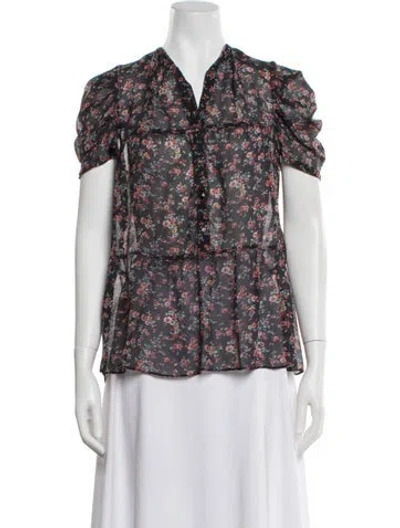 Pre-owned Sandro Silk Floral Print Blouse In Black