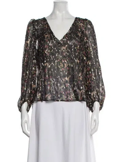 Pre-owned Sandro Silk Floral Print Blouse In Black