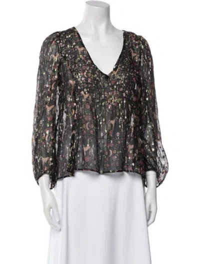 Pre-owned Sandro Silk Floral Print Blouse In Black