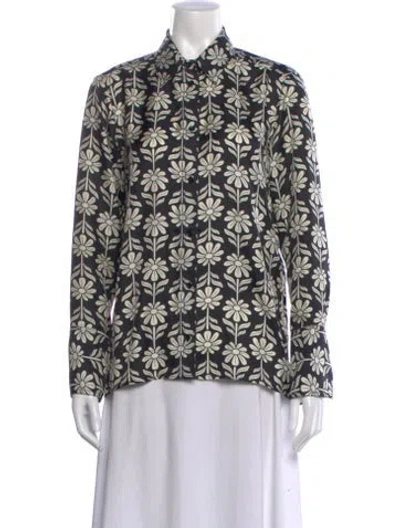 Pre-owned Sandro Silk Floral Print Blouse In Black