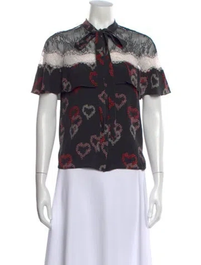 Pre-owned Sandro Silk Floral Print Blouse In Black