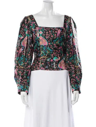 Pre-owned Sandro Silk Floral Print Blouse In Black