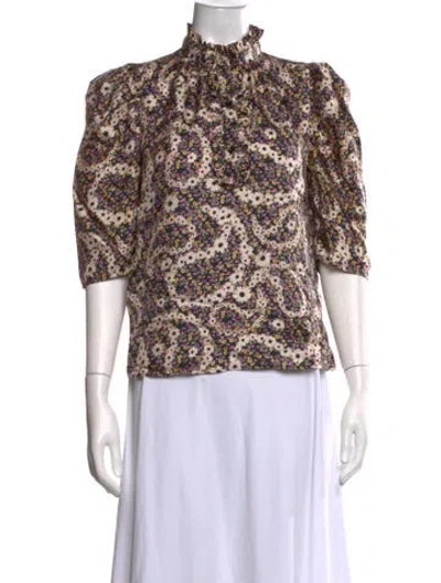 Pre-owned Sandro Silk Floral Print Blouse In Black