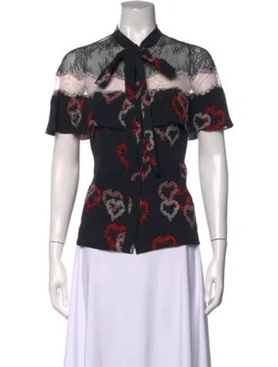 Pre-owned Sandro Silk Floral Print Blouse In Black