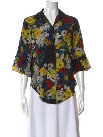 Pre-owned Sandro Silk Floral Print Blouse In Black