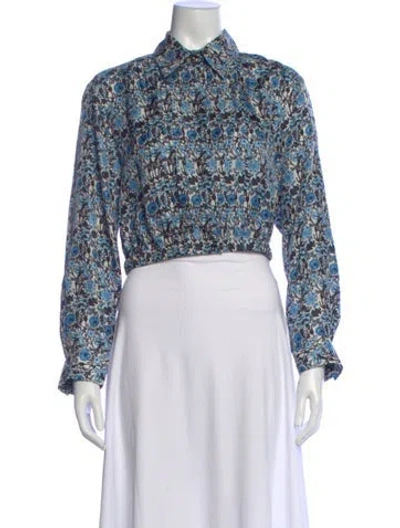 Pre-owned Sandro Silk Floral Print Blouse In Blue