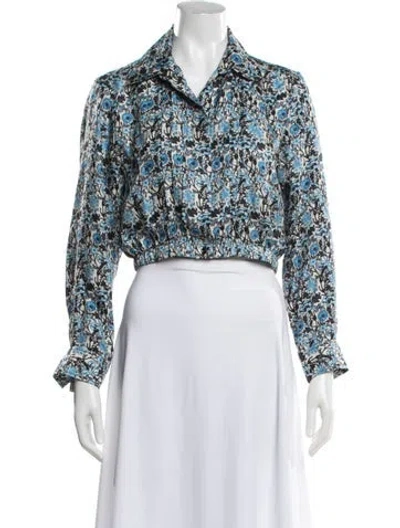 Pre-owned Sandro Silk Floral Print Blouse In Blue/white