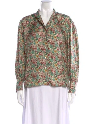 Pre-owned Sandro Silk Floral Print Blouse In Green
