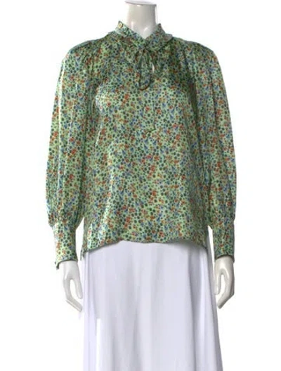 Pre-owned Sandro Silk Floral Print Blouse In Green