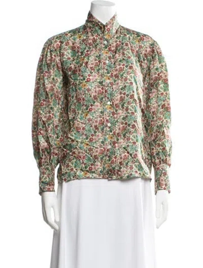Pre-owned Sandro Silk Floral Print Blouse In Green