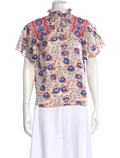 Pre-owned Sandro Silk Floral Print Blouse In Multicolor