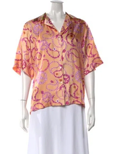 Pre-owned Sandro Silk Floral Print Blouse In Neutral