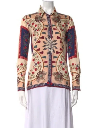 Pre-owned Sandro Silk Floral Print Blouse In Neutrals