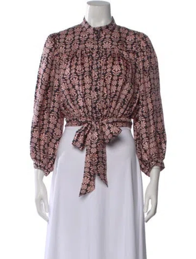 Pre-owned Sandro Silk Floral Print Blouse In Pink