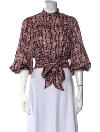 Pre-owned Sandro Silk Floral Print Blouse In Pink