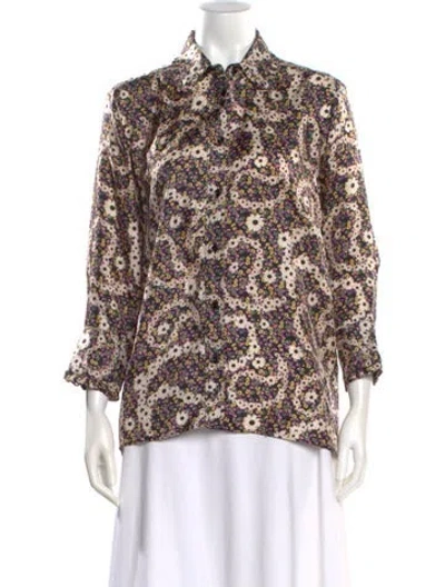 Pre-owned Sandro Silk Floral Print Blouse In Purple
