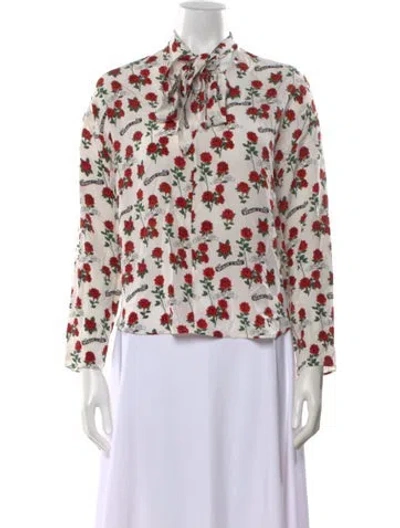 Pre-owned Sandro Silk Floral Print Blouse In White