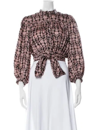 Pre-owned Sandro Silk Floral Print Blouse In White