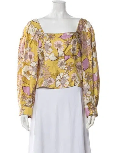 Pre-owned Sandro Silk Floral Print Blouse In Yellow