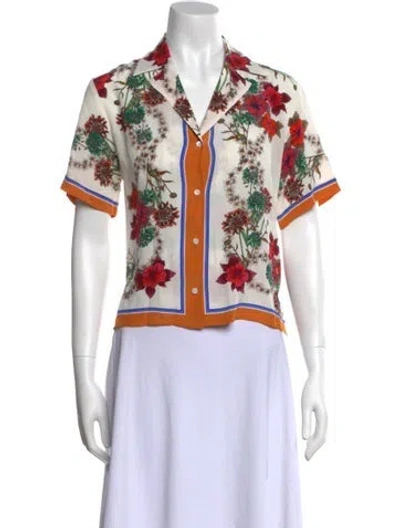 Pre-owned Sandro Silk Floral Print Button-up Top In Neutral