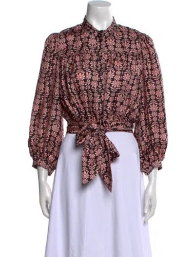 Pre-owned Sandro Silk Floral Print Crop Top In Black