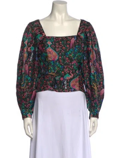 Pre-owned Sandro Silk Floral Print Crop Top In Black