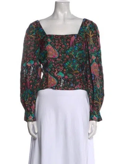 Pre-owned Sandro Silk Floral Print Crop Top In Black
