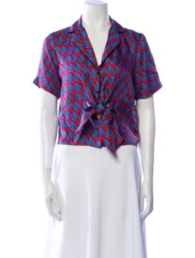 Pre-owned Sandro Silk Floral Print Crop Top In Blue