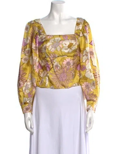 Pre-owned Sandro Silk Floral Print Crop Top In Yellow