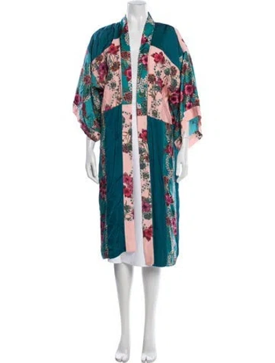 Pre-owned Sandro Silk Floral Print Robe In Green