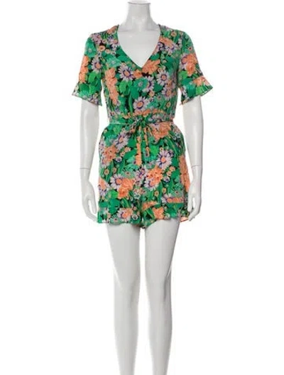 Pre-owned Sandro Silk Floral Print Romper In Green