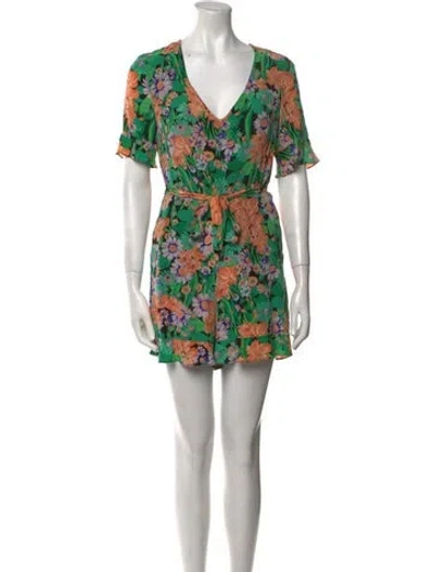Pre-owned Sandro Silk Floral Print Romper In Green