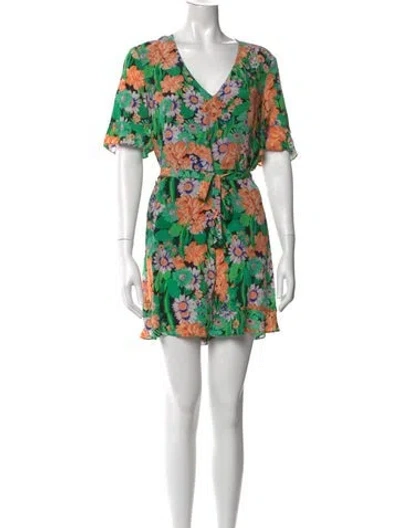 Pre-owned Sandro Silk Floral Print Romper In Green