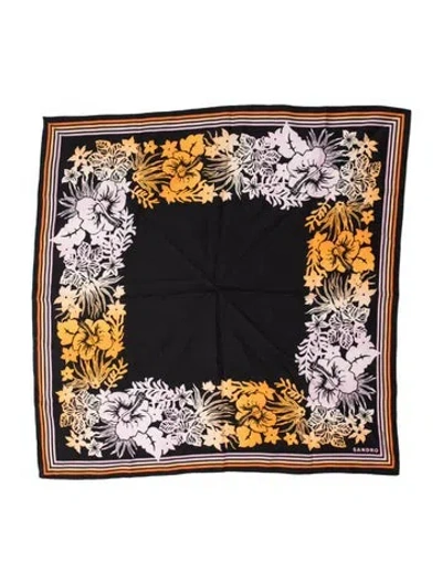 Pre-owned Sandro Silk Floral Print Scarf In Black
