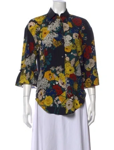Pre-owned Sandro Silk Floral Print Top In Black